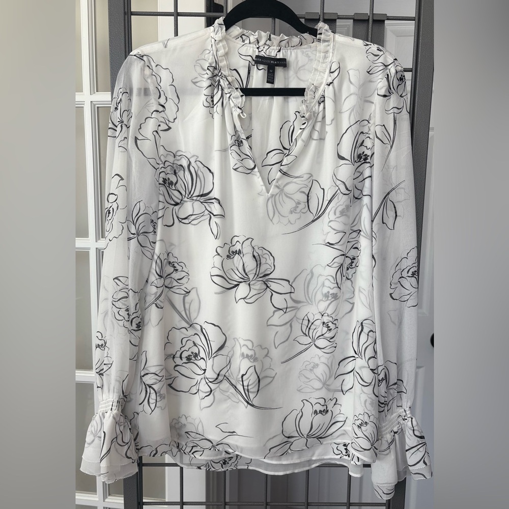 White House Black Market Floral Blouse - Black and White